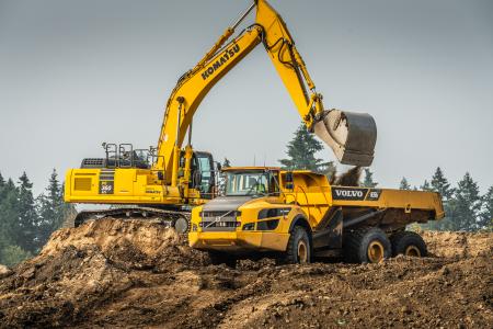 loading Volvo dirt truck 